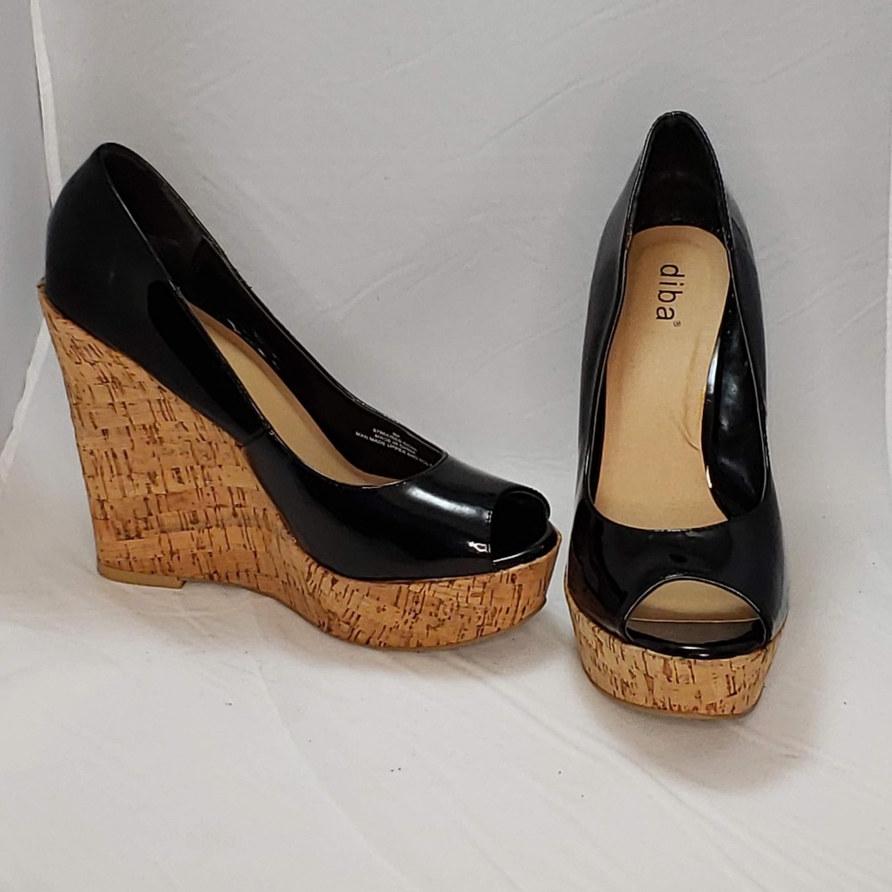 Diba Patent Leather Cork Platform Heels Size 9